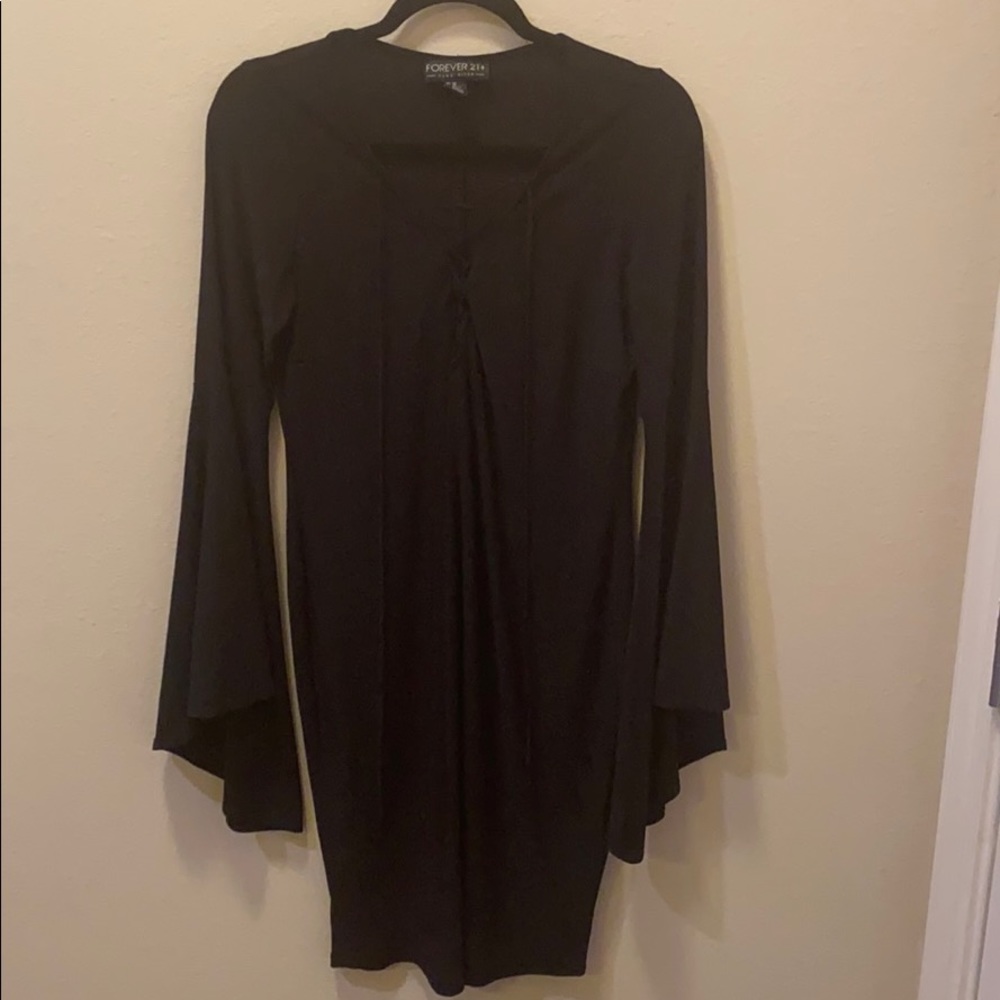 FOREVER21 Black spandex bell sleeve dress